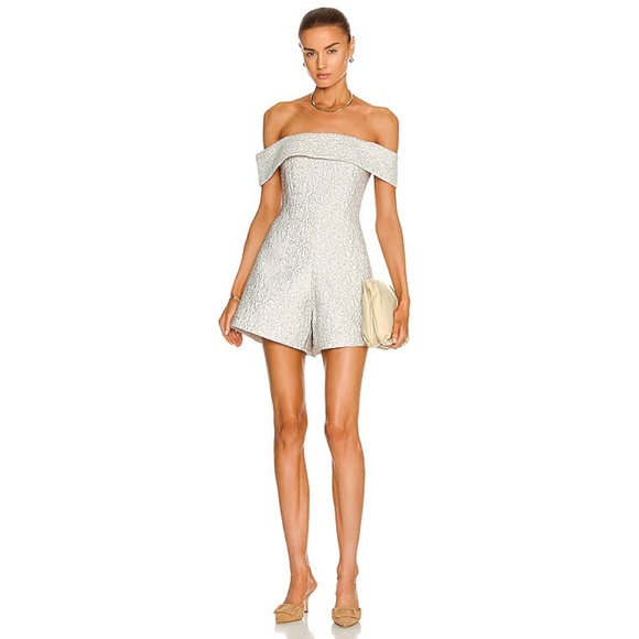 Jonathan Simkhai Valerie Matelasse Romper in Dew Silver - Picture 1 of 5